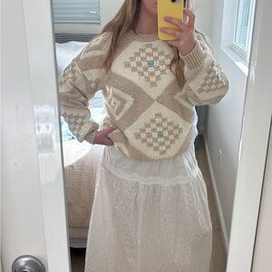 Vintage Liz Claiborne Hand Knit Checker Sweater 100% Cotton Size M